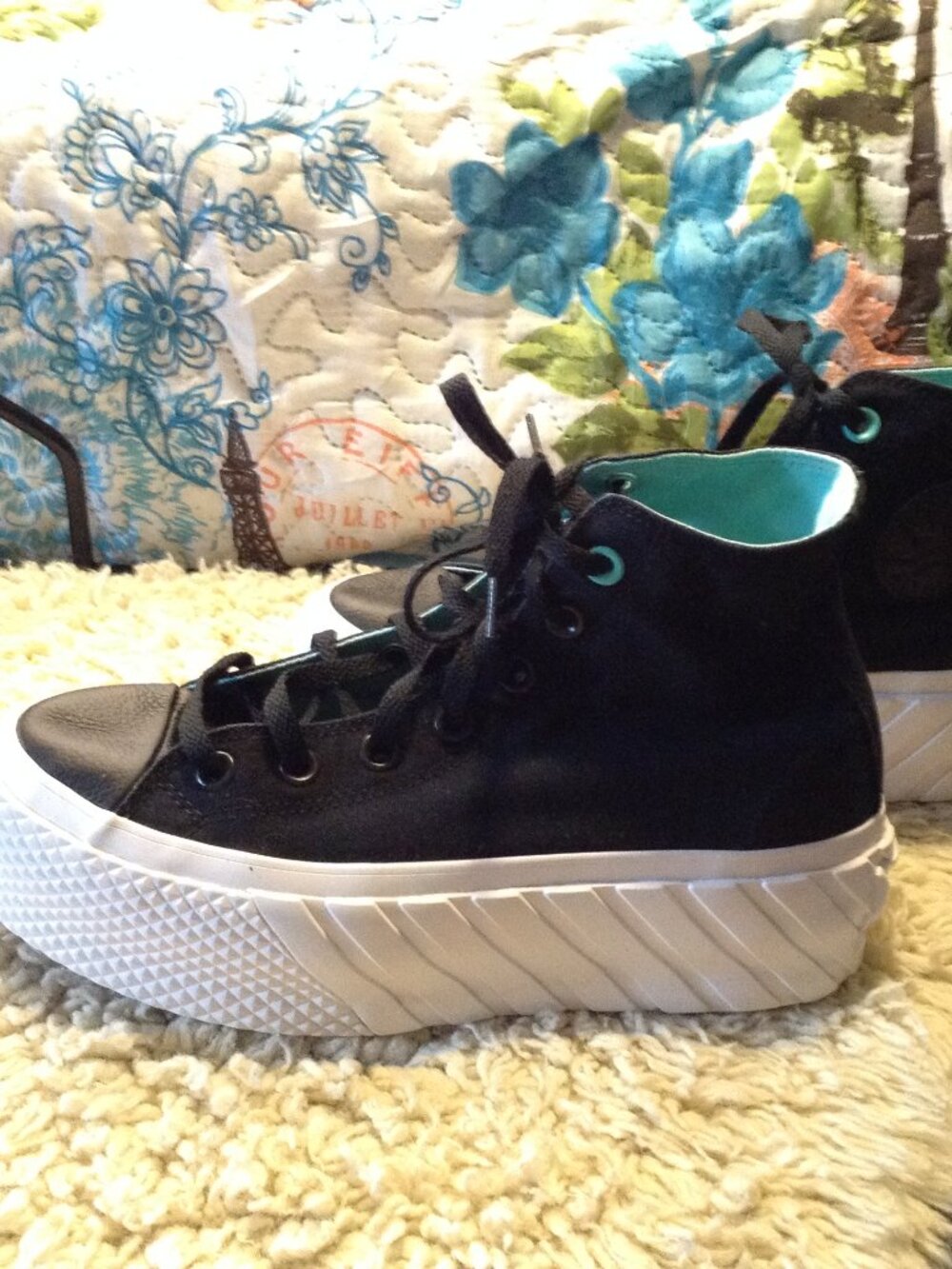 Converse All Stars Platforms 7.5W/6M Black Oiled Canvas UNISEX Hi-top Rave Goth